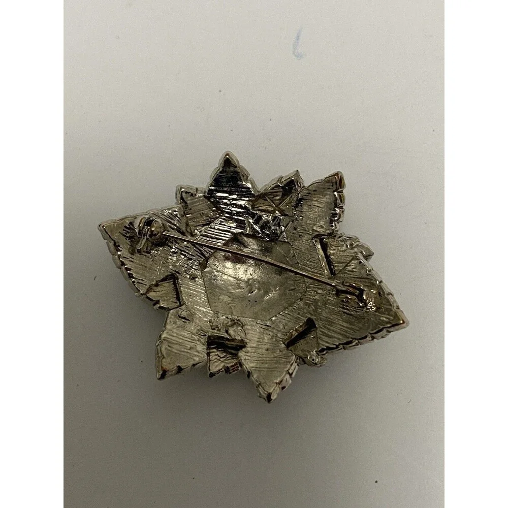 Vintage Clear Rhinestone Domed Star Brooch Pin Silver Tone READ
